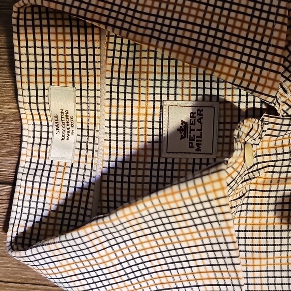 Mens Peter Millar Gold Grey Plaid Shirt Slim Fit Small - Picture 2 of 7